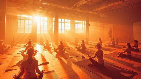 Menschen beim Hot Yoga in einem Raum