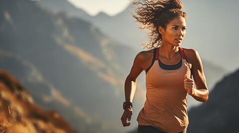 Frau läuft in einer Bergregion